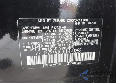 2020 Subaru Forester Premium из США, поврежденный, VIN JF2SKAJC9LH499258